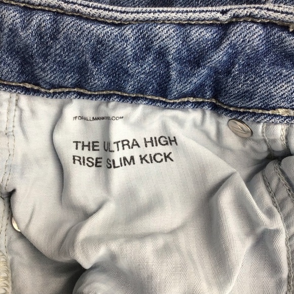 7 For All Mankind The Ultra High Rise Slim Kick Distressed Blue Cropped Jeans - Picture 9 of 14